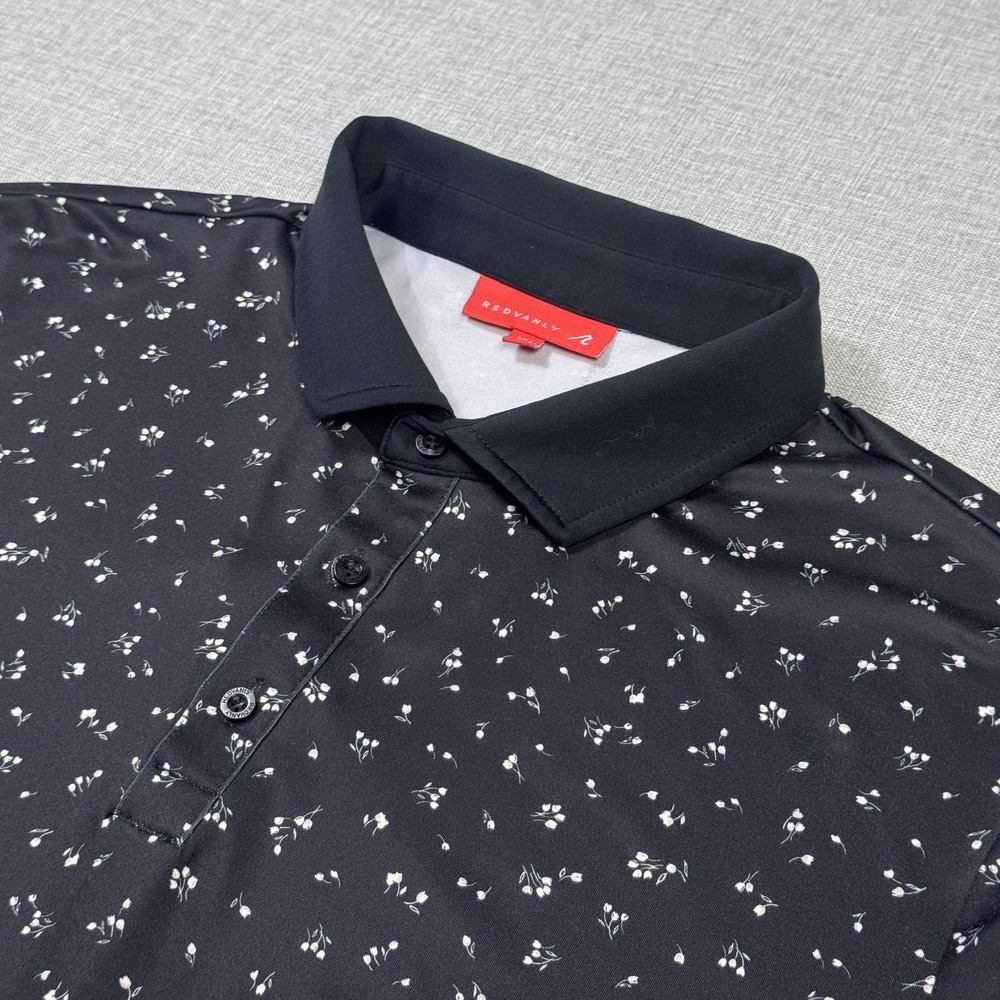 Redvanly Floral Golf Polo Shirt Mens XL Black Performance Moisture Wicking
